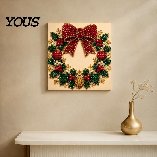 Bomboniere Uniche Kit Pittura Perle Finte di Natale, Capanna Innevata di Babbo Natale Pittura DIY Esposizione Artistica da Parete Set Artigianale con Perline 3D per Adulti,
