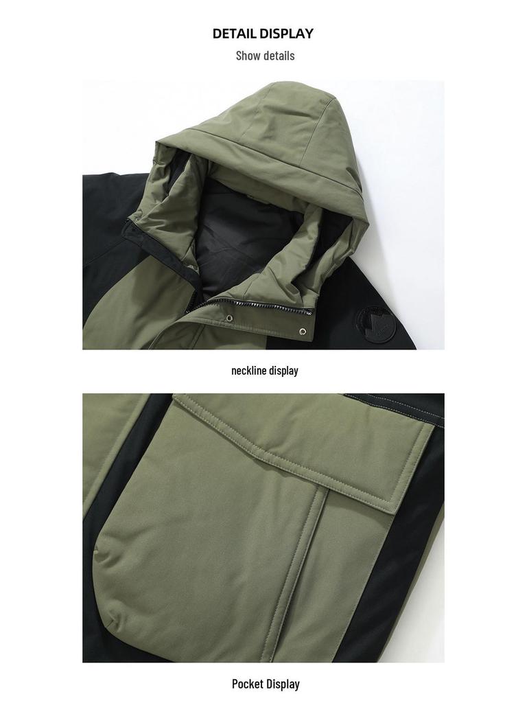 Trendy Hooded Patchwork Down Jacket for Couples: Autumn/Winter, Two-Way Zipper, 90% White Duck Down, Fashion Forward