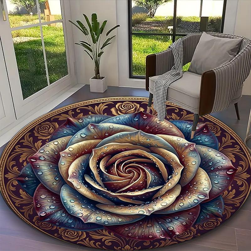 1pc Vibrant Twin Rose Petal Printed Chair Rug for Home Office Use, Living Room Kitchen Game Room Round Carpet