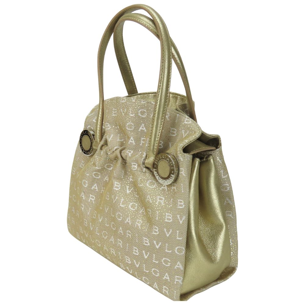 Used BVLGARI Handbag Logo mania canvas/leather gold beige Mini bag