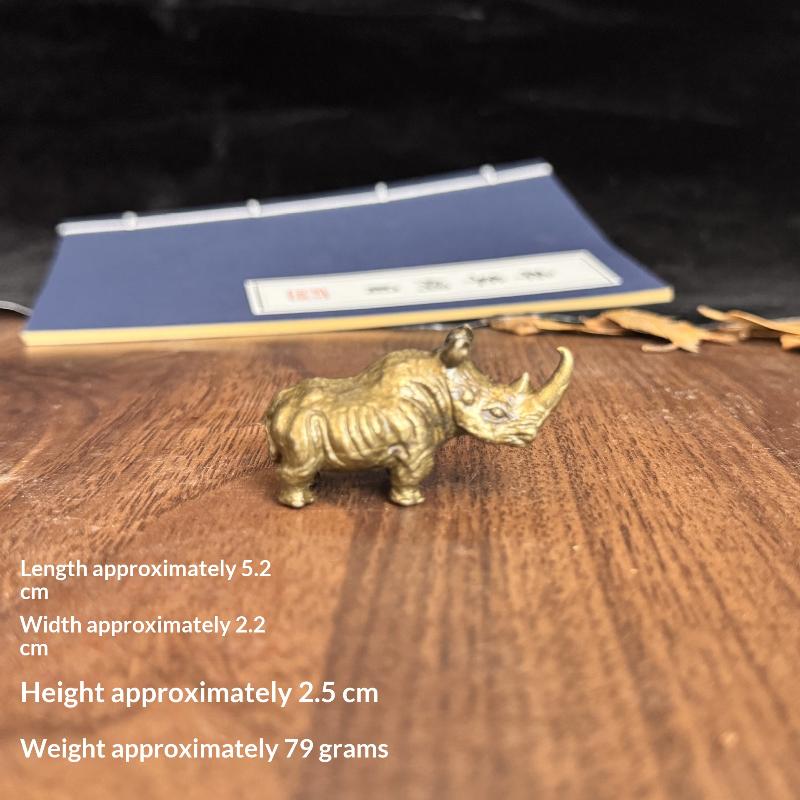 1Pcs Brass Hippopotamus Rhinoceros Statue Metal Animal Figurine Miniature Ornament For Home And Office Desk Decoration