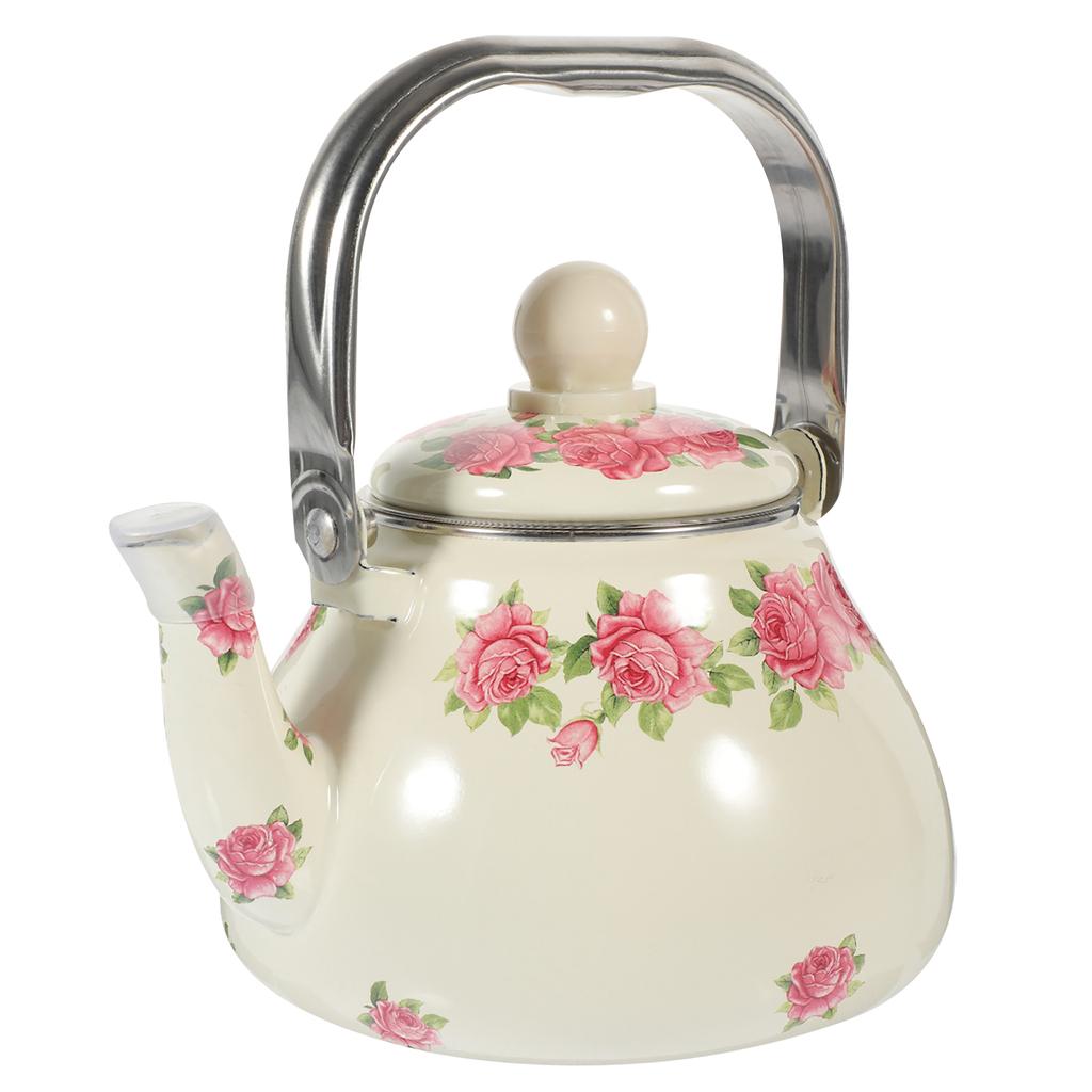 1 Liter Vintage Enamel Teapot with Japanese Design Convenient Brewing Elegant Flower Pattern Insulated Stovetop for Camping