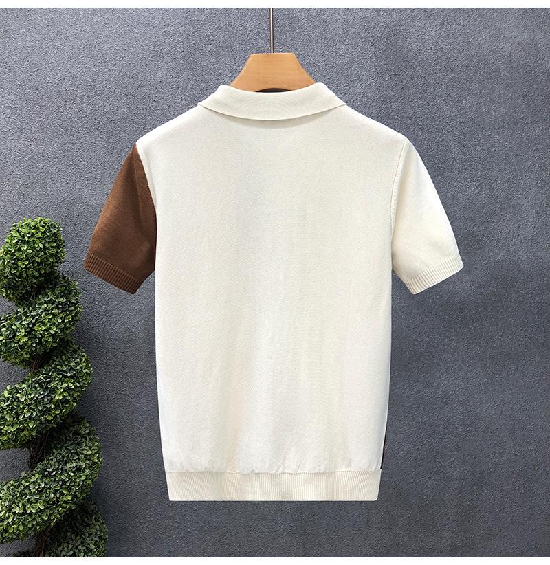 Men's Trendy British Color Block Stripe Ice Silk Polo Shirt