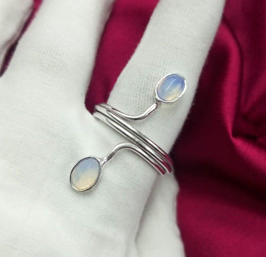 1 PC Opalite Gemstone 925 Sterling Silver Plated Oval Adjustable Snake Women Fashion Ring