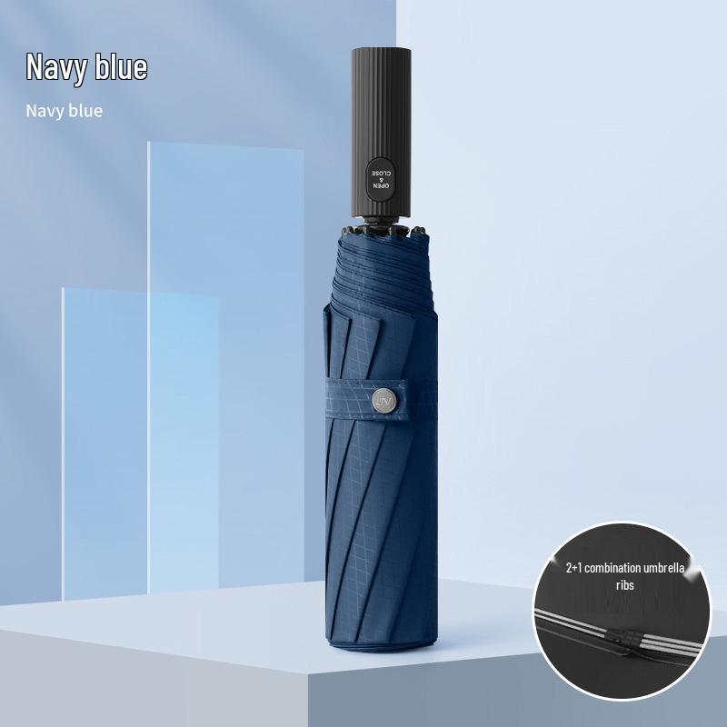 60-Rib Automatic Women's Umbrella with Black UV Protection for Sun & Rain, Customizable and Portable.