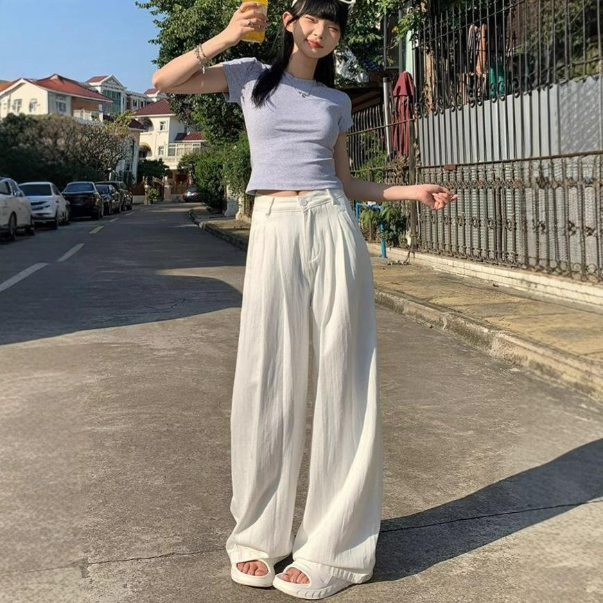 White Large Size Wide Leg Jeans Female Summer High Waist Skinny Loose Drapey Dragging Pants Retro High Waist Street Style Baggy Long Jeans for Ladies