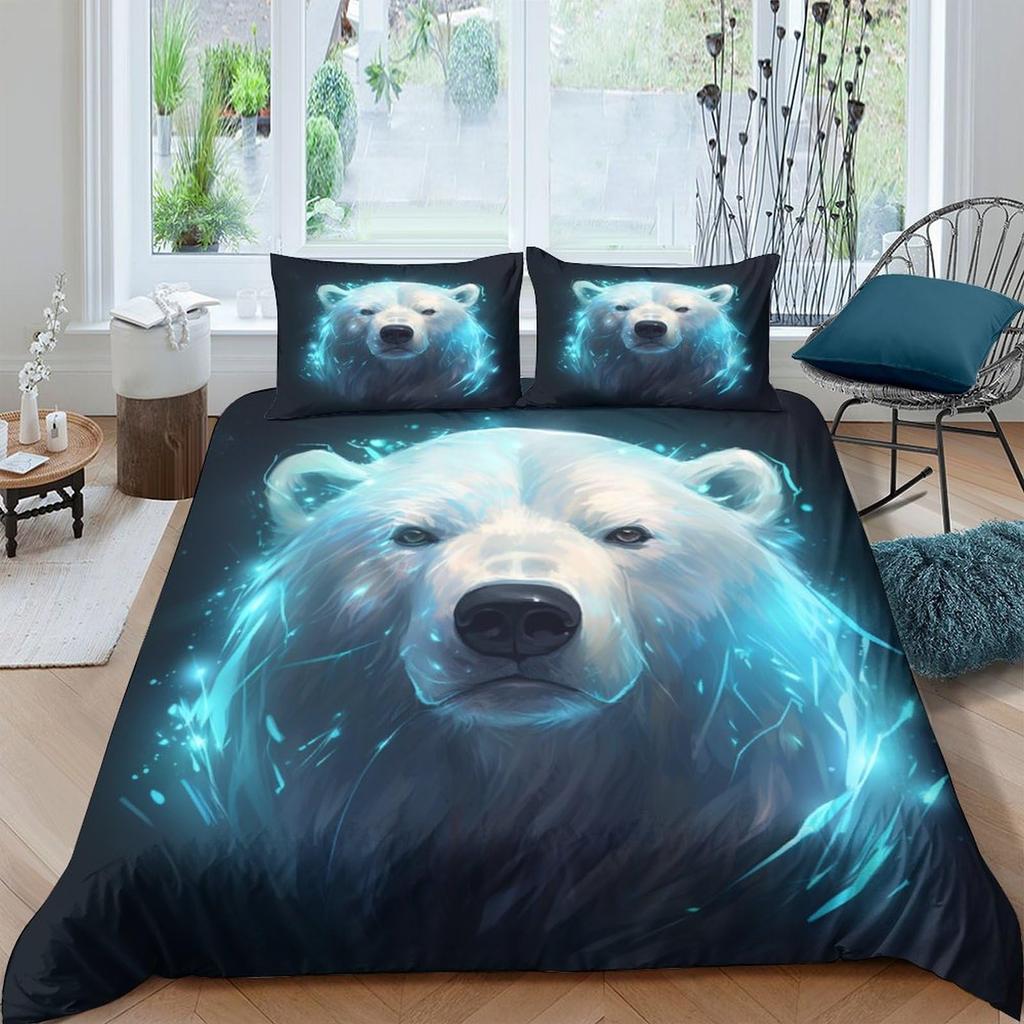 Bear Duvet Cover Sets Bedding Set For Kids Boys Girls Teens Wild Animal Winter Quilt Covers With 2 Pillow Cases Full Size 3 Pcs