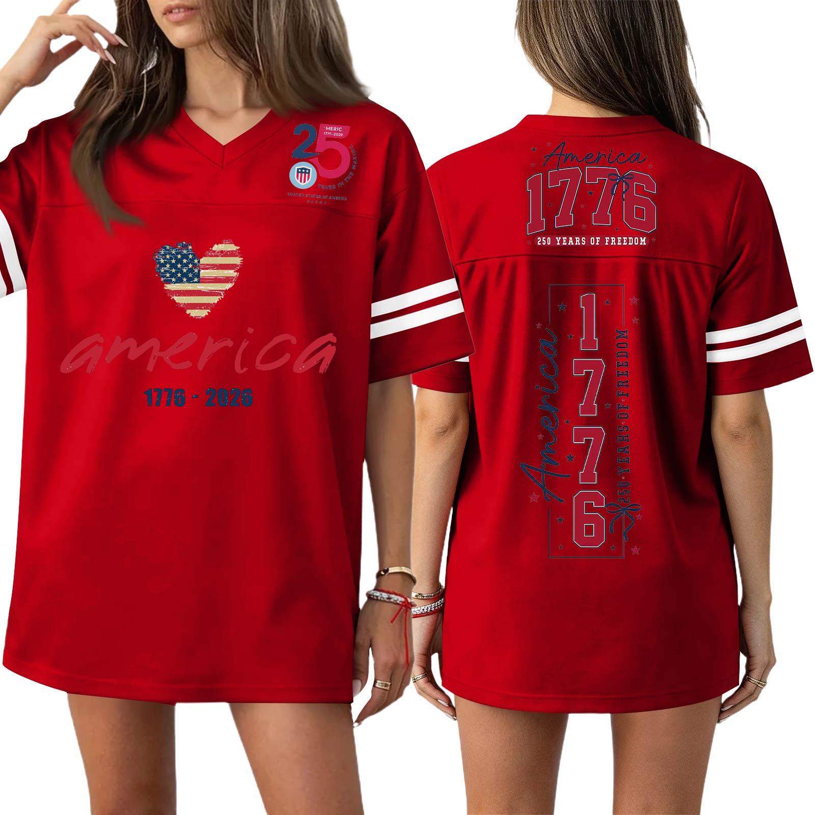 

Womens Short Sleeve V Neck Tunic T Shirt with 1776 2026 Letter Print Loose Fit Casual Pullover Top for Everyday Wear XXXL красный