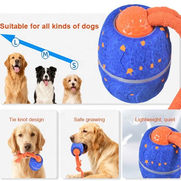 E-TPU Material Pet Interactive Toy Balls with Rope & Barks Sound Active Rolling Interactive Dog Ball with Lights for Dogs
