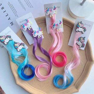1 Pair Cute Girls Hairpin Child Twist Hair Clip Barrette Unicorn Cartoon Hair Rope Accessories Kids Wig Rope Hair Head Wear