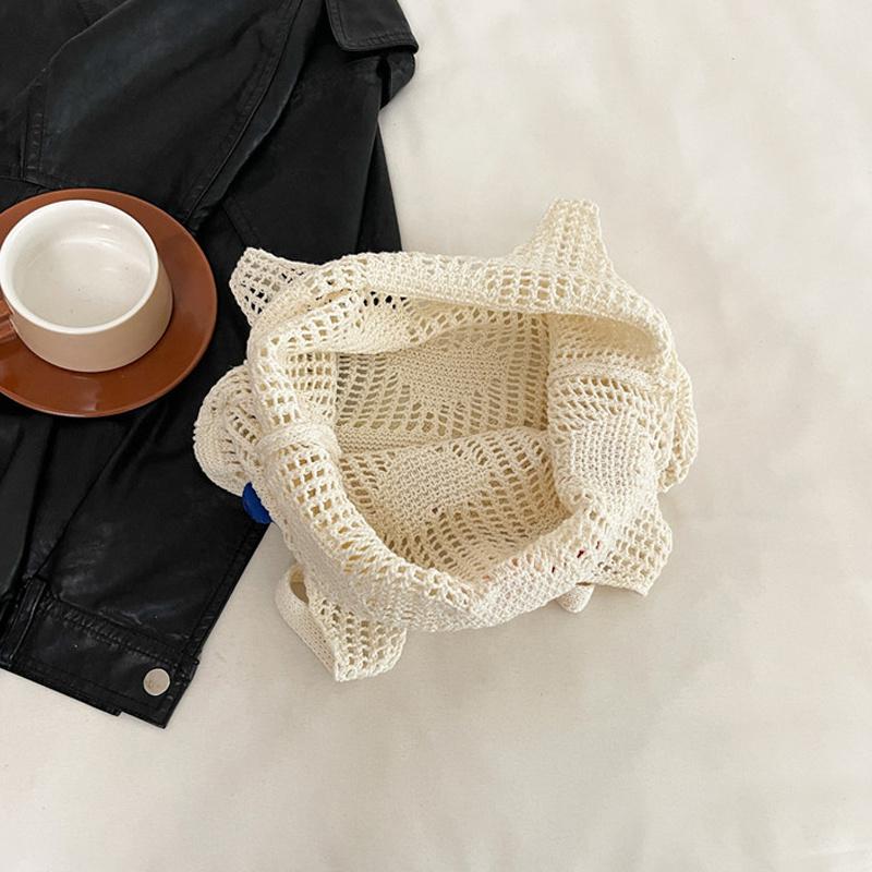 Hollow Out Lover Heart Thread Woven Bag Beach Handbag Tote Bag Beach Bag Large Capacity Bohemian Style Shoulder Bag Girls CLE