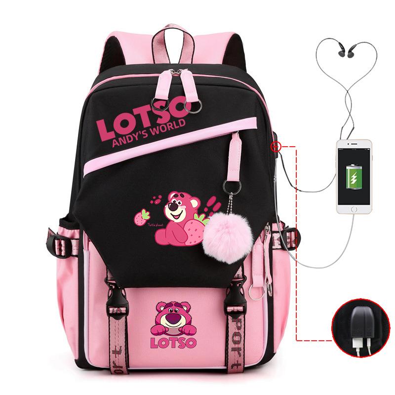 Strawberry Bear Lightweight Ridge Protection Student School Bag Usb Trend Reduction Backpack Campus Leisure