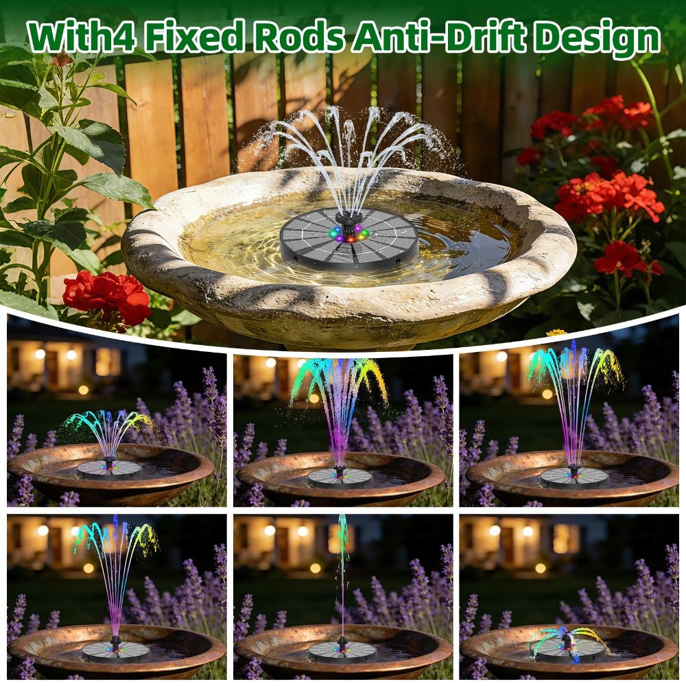3.5W LED Solar Water Fountain Bird Bath Pump with 1200mAh Battery, 8 Nozzles and 4 Crash Bars, DIY Bird Bath Garden Aquarium etc