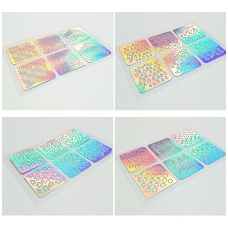 72/144 ks Vinyl Hollow Stickers Manikúra Laserová špička se zakřivenou vlnou Šablona pro razítkování nehtů Nástroj na nehty