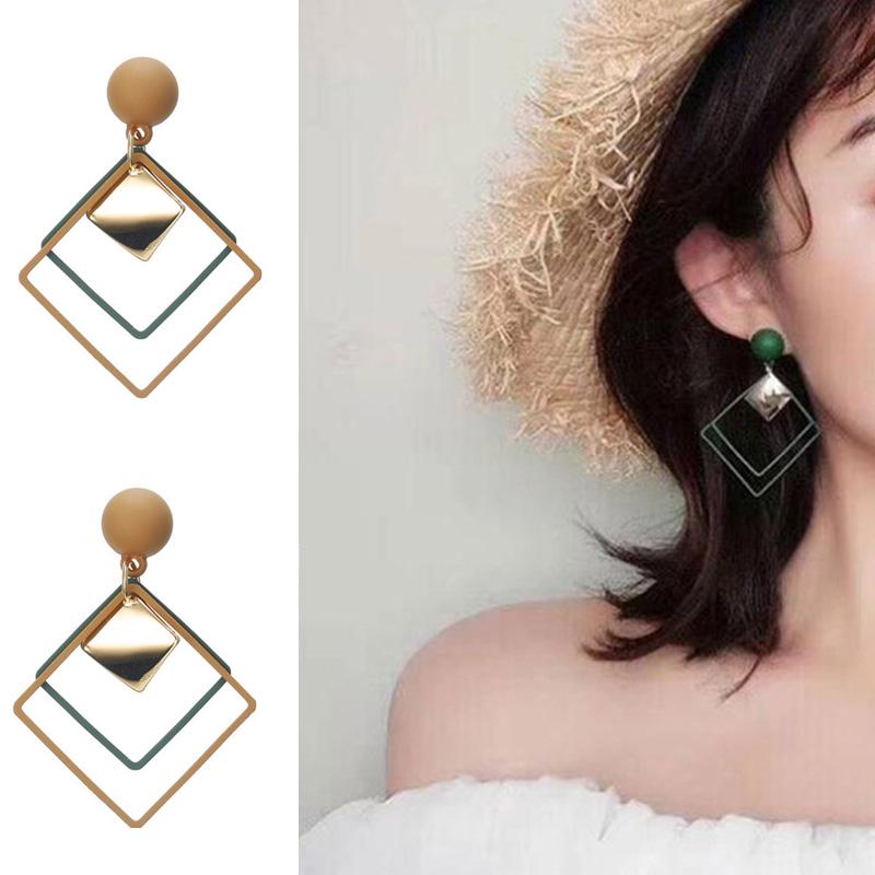 Fashion Geometry Square Presentation Earring Metal Rhombus Pendant Eardrop Women Jewelry Gift