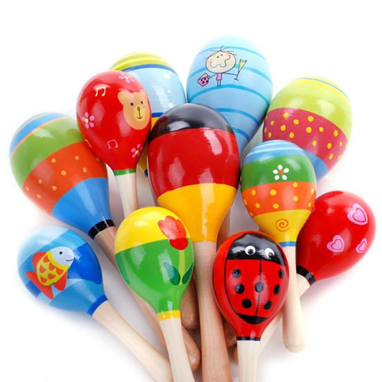 Wooden Colorful Sand Hammer Hand Rings Maraca Educational Children Baby Toy