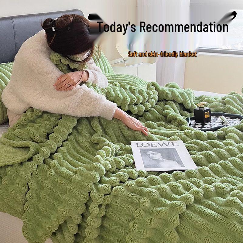 Thick Rabbit Fur Winter Blanket - Fleece Lined, Warm Coral Fleece, Flannel Sheet Bedspread