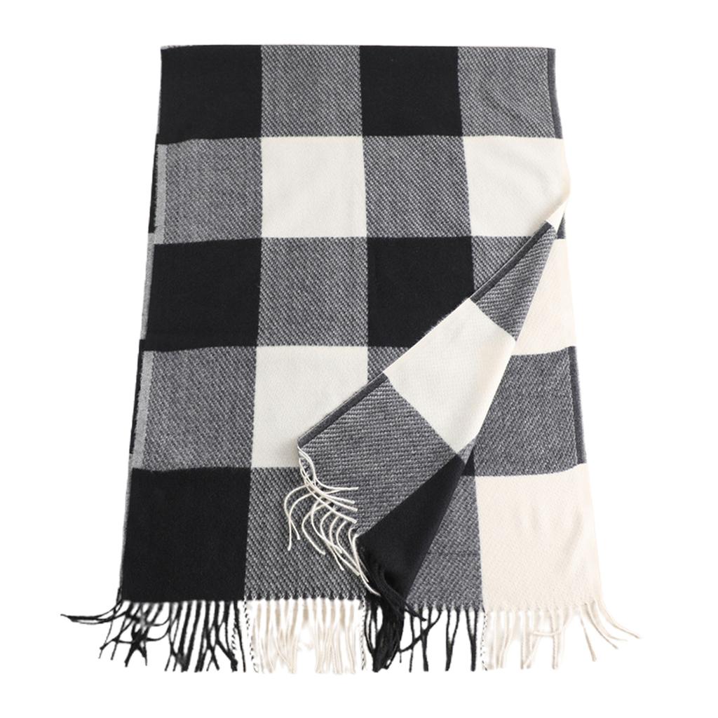 Colorblocking Fringe Soft Scarf Casual Polyester Faux Cashmeres Hundred Tassel Scarf Winter Warm Plaid Scarf Multiple Uses Shawl