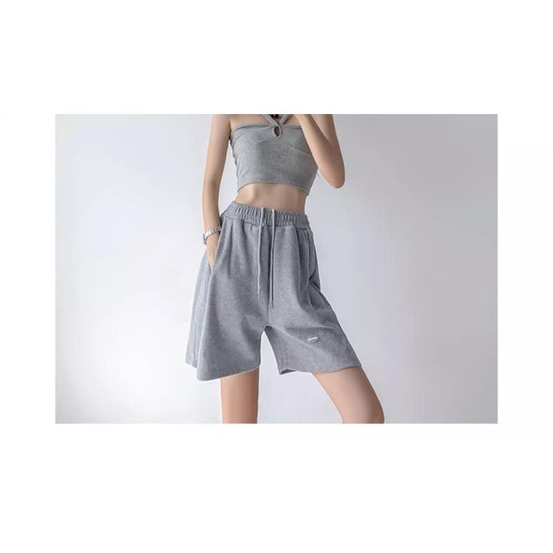 Lockere, gerade Sport-Waffel-Shorts mit mittlerem Bein, Sommer-Hottie, hoch taillierte, lässige Viertelhose mit weitem Bein