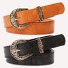 Vintage Style Leather Belt For Women With Alloy Buckle And Pin Closure