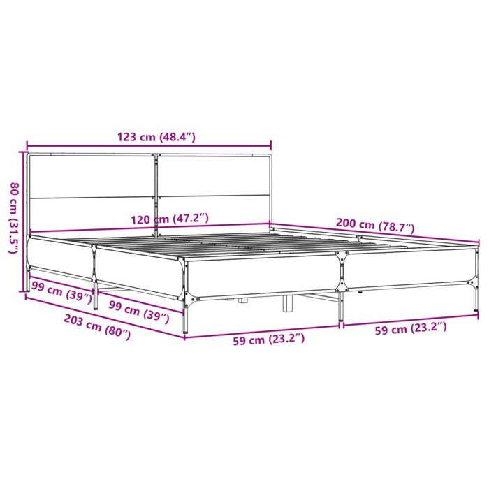 VidaXL Bed Frames Sonoma Oak 120x200 Cm Engineered Wood and Metal, Bed, Bedroom Furniture, Slatted Base, Bed 3279993