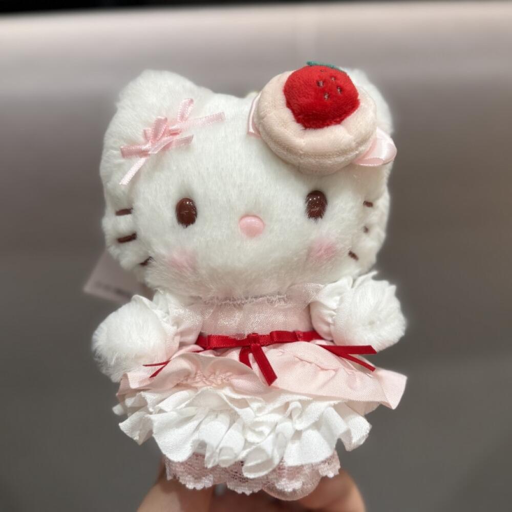 Sanrio Hello Kitty Ppcotton Fill Cross Dressing Cute Strawberry Cake Series Princess Lace Plush Pendant Backpack Decoration