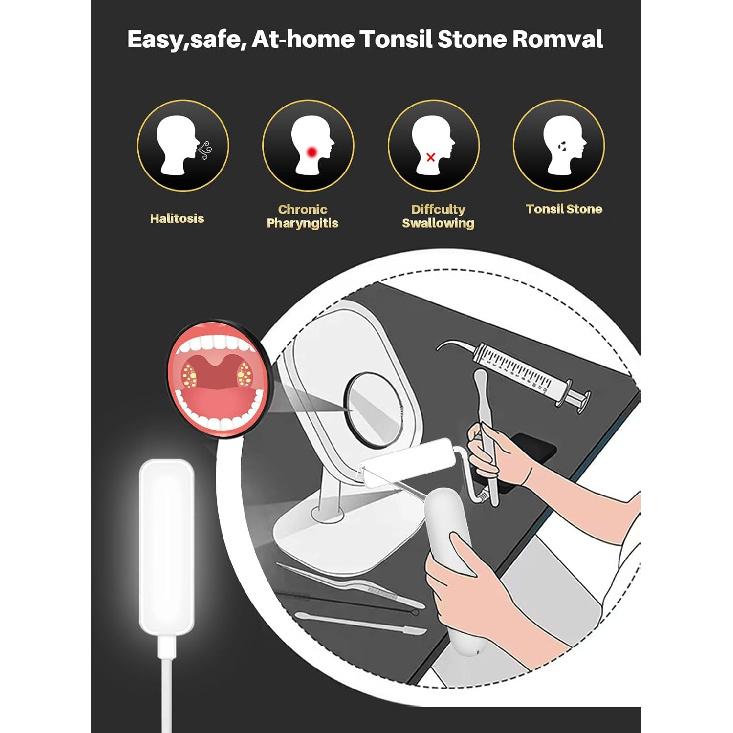 Voraiya Tonsil Stone Remover Kit - Electronic Vacuum Tonsil Stone Removal Tool with 5 Suction Modes, 5X Magnifying Mirror, LED Light Includes