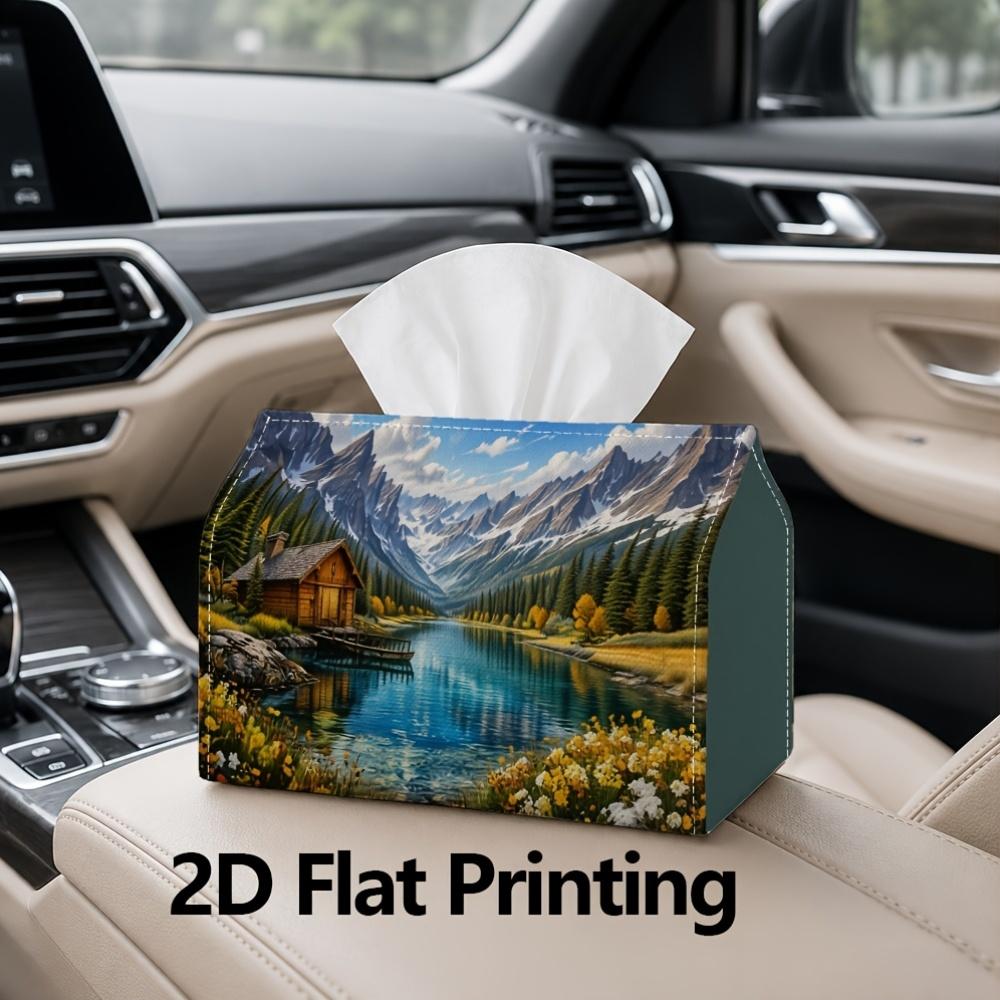 1pc, 2D Flat Printing, Tissue Box Beautiful Mountain Lake Scenery Pattern Printed Tissue Box, Suitable for Bathrooms, Living Rooms, Bedrooms, Dressing