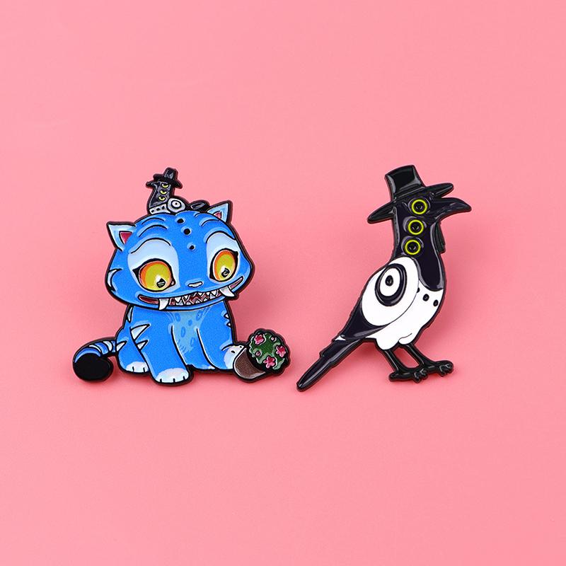 Happy Blue Cat Enamel Pin Fantasy Hunter Team Brooches Woman Men Backpack Accessories Bags Badge Lapel Jewelry Accessories Gift