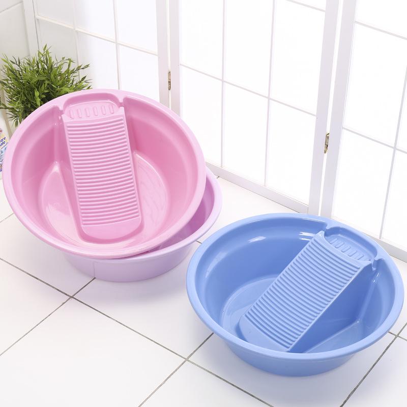 Thickened Plastic Washbasin with Washboard for Laundry and Baby Clothes