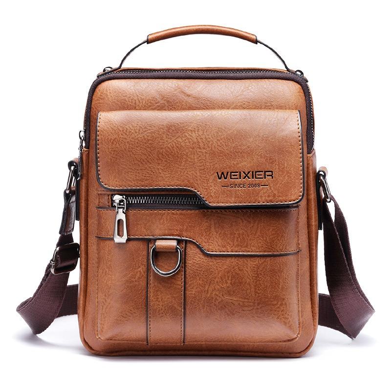 WEIXIER Premium PU-Leder Herren Umhängetaschen Retro Unifarben Einzelne Schultertasche Wasserdicht Lässig Business Crossbody-Taschen für Vatertagsgeschenke