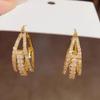 Fashionable Style Geometric Square Stud Earrings with Three Layers of Micro-set Zirconia Stones for Women