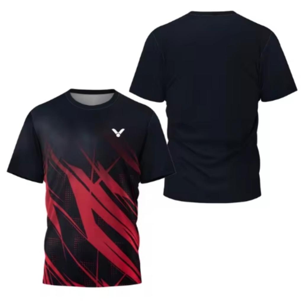 Laser Neon Print Men's Badminton T-Shirt Luxury Brand Short Sleeve Men's Summer Table Tennis T-Shirt Quick Dry Short Sleeve Tee