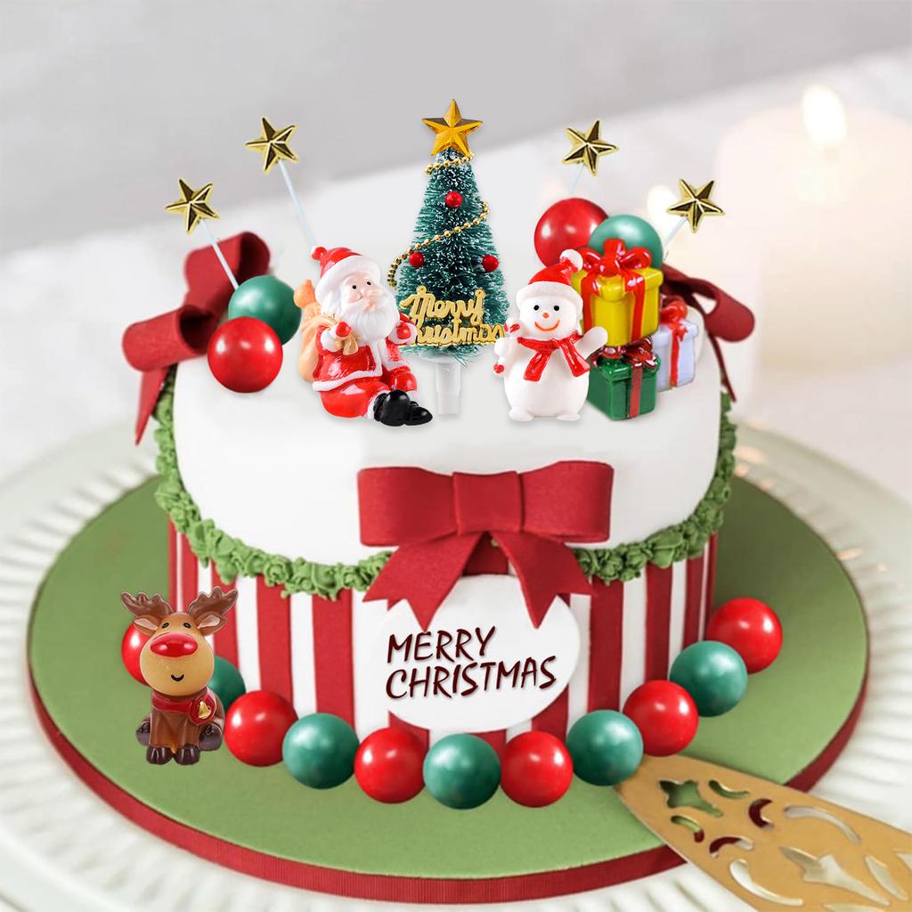 Christmas Cupcake Toppers Cake Decoration with Snowman Christmas Tree and Gifts for Xmas Theme Birthday Happy New Year Party