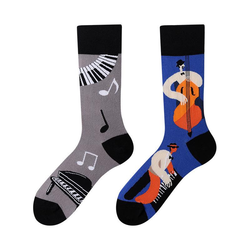 Unisex A/B Style Asymmetrical Cartoon Mid-Calf Cotton Socks