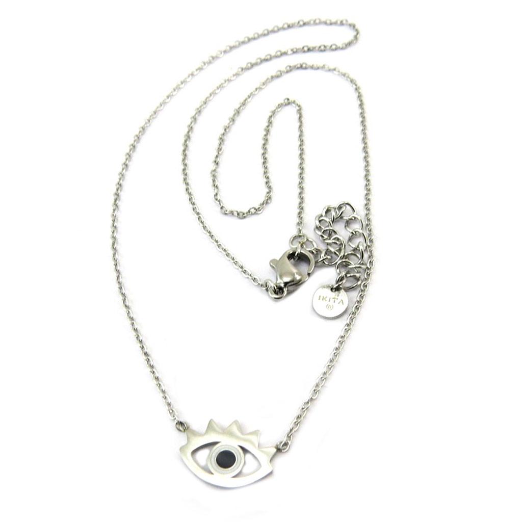 Les Trésors De Lily [P7878] - Silver Black 'Eye of Fatma' Steel Designer Necklace - 12x8 Mm