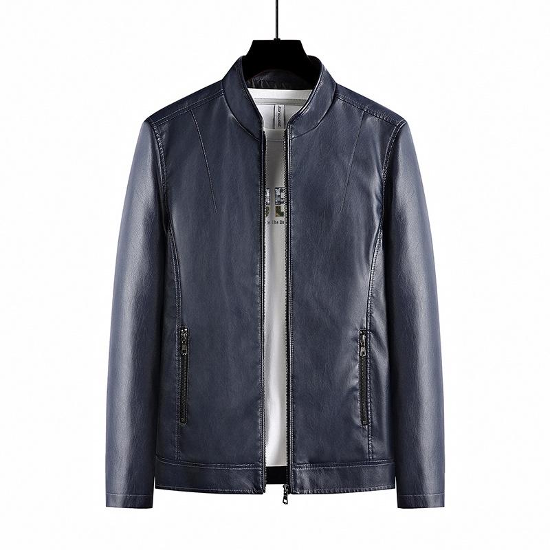 Męska modna kurtka skórzana ze stójką na wiosnę i jesień 2023 z aksamitem dla młodzieży