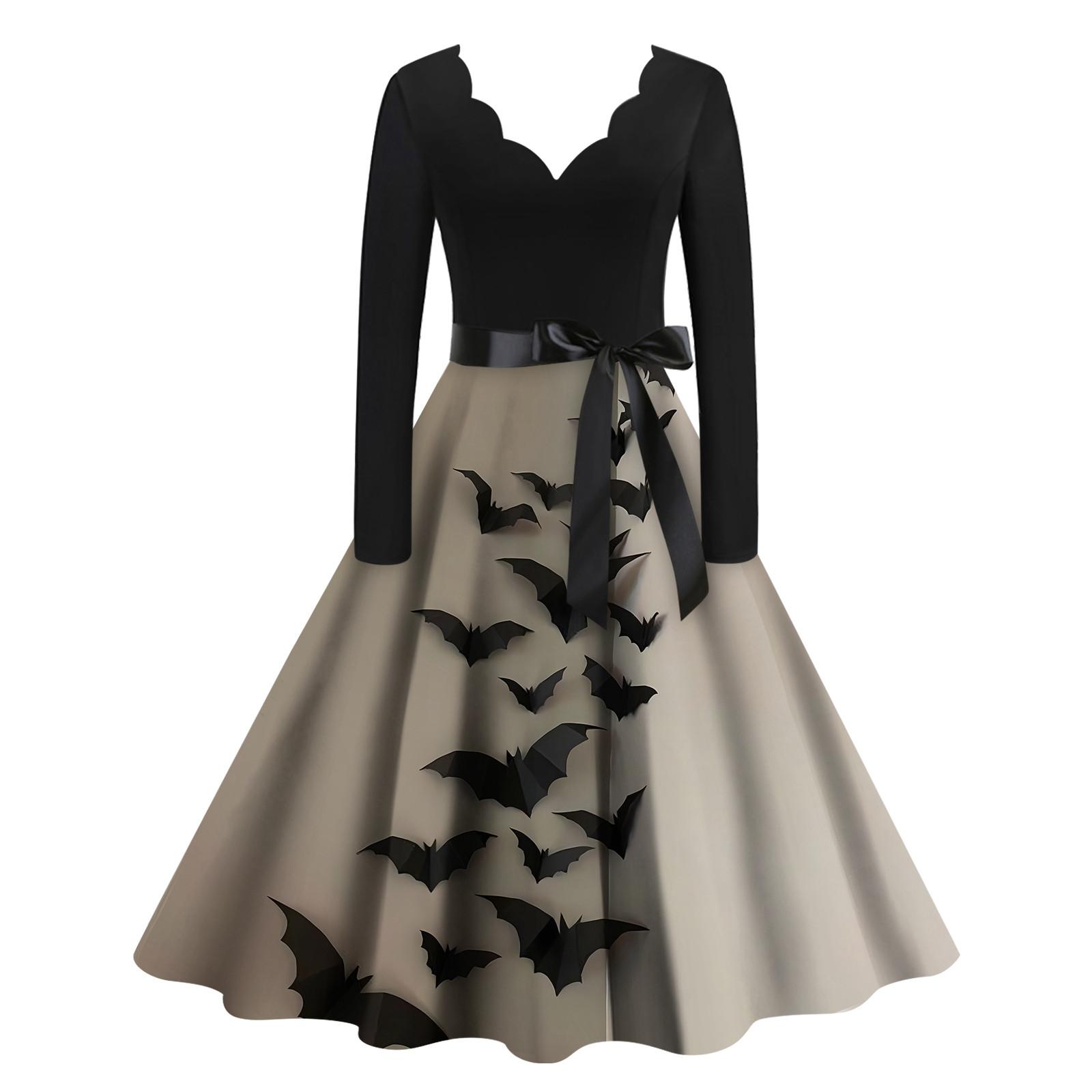 Хэллоуин Женское Повседневное Модное Платье с V-образным Вырезом и Принтом В Винтажном — фото 4