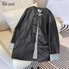 Nueva Chaqueta de Cuero PU con Botones Estilo Chino para Mujer