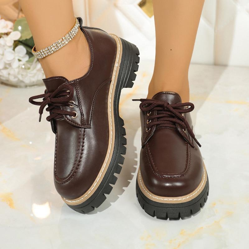 Large-sized Women's Shoes for Autumn Thick-soled Versatile Patent Leather Single Shoes Lofu Shoes