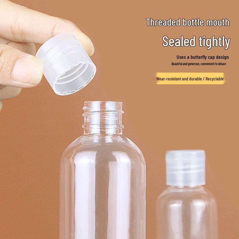 Transparent PET Plastic Flip-Top Bottle, 10/30/50/100 ml, Butterfly Cap for Lotion/Cosmetic Packaging.