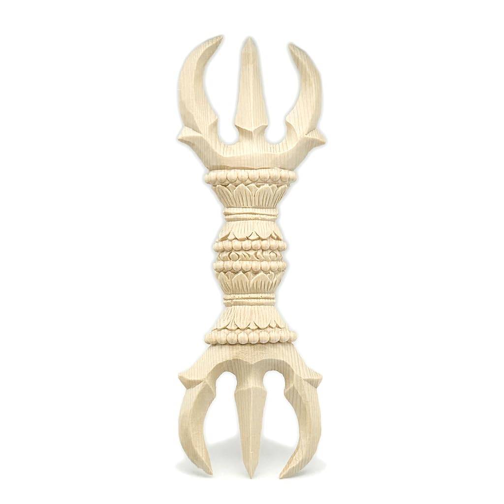 HU Trading Wood Carved Buddhist Fixtures Sanko Pestle 15cm Dharma Instrument Vajra Pestle Esoteric Buddhism Dharma Tool g27941