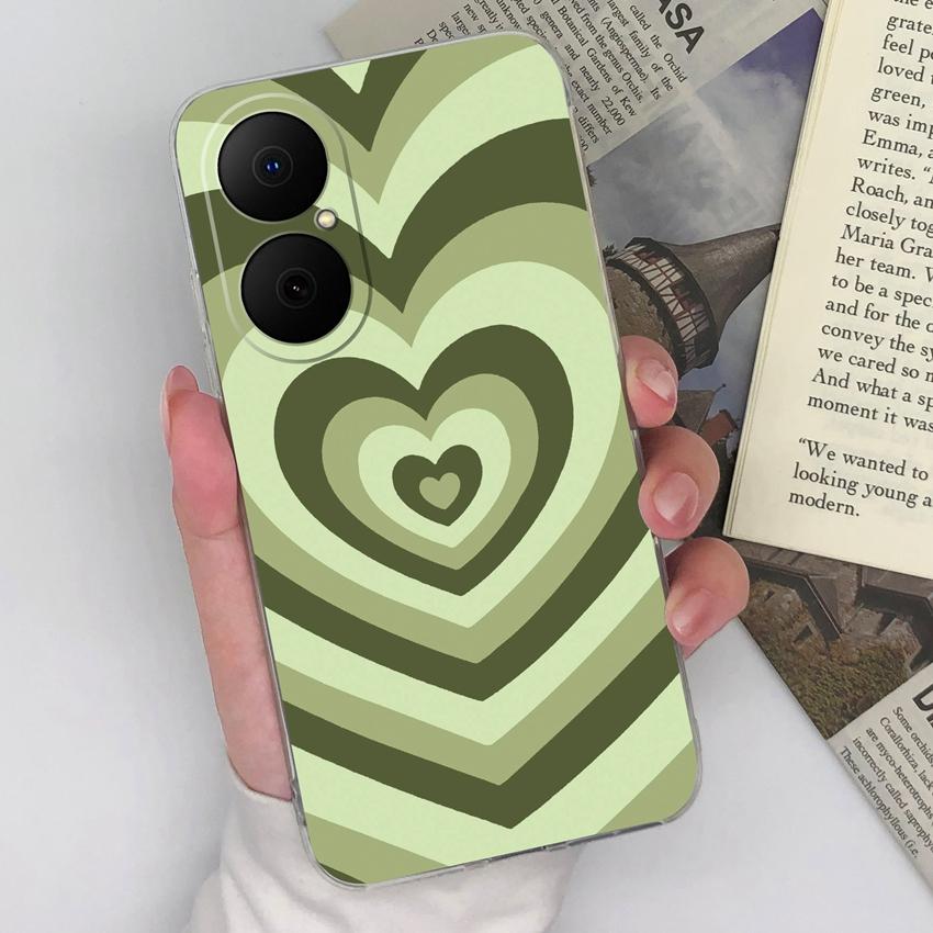 For Huawei Enjoy 80 70x P40 P50 Y5 Y6 Y8p Phone Case Colorful Love Heart Patterns Square Transparent Silicone Dustproof Shell For Huawei Bumper Covers