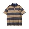 Splicing Contrasting Color Striped Short-Sleeved Polo Shirt Men'S American Retro Design Loose Bf Style Casual Couple Top