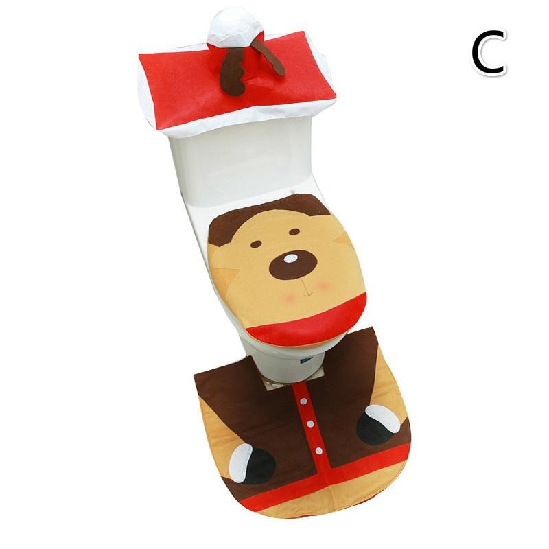 3pcs/set Christmas Fancy Santa Claus Snowman Toilet Seat Cover and Rug Set Xmas Home Bathroom Decor Set
