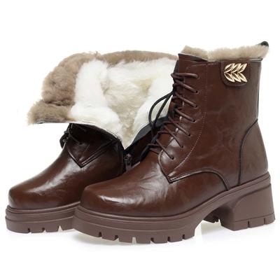 2025 Nuovi Stivaletti da Donna in Vera Pelle di Alta Qualità con Peluche Caldi Invernali in Lana da Donna con Tacco Alto Stivali da Neve Botas Para Mujer