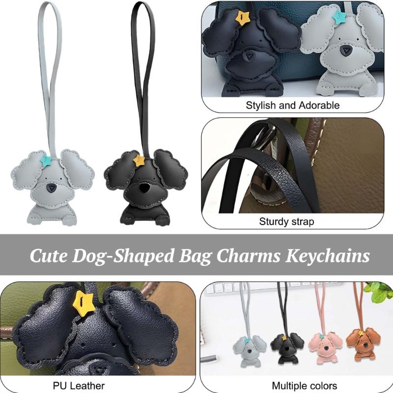 Adorable Curly Dog Keychain PU Leather Bag Charm With Secure Metal Hook For Purse Backpack Decoration Lightweight Design