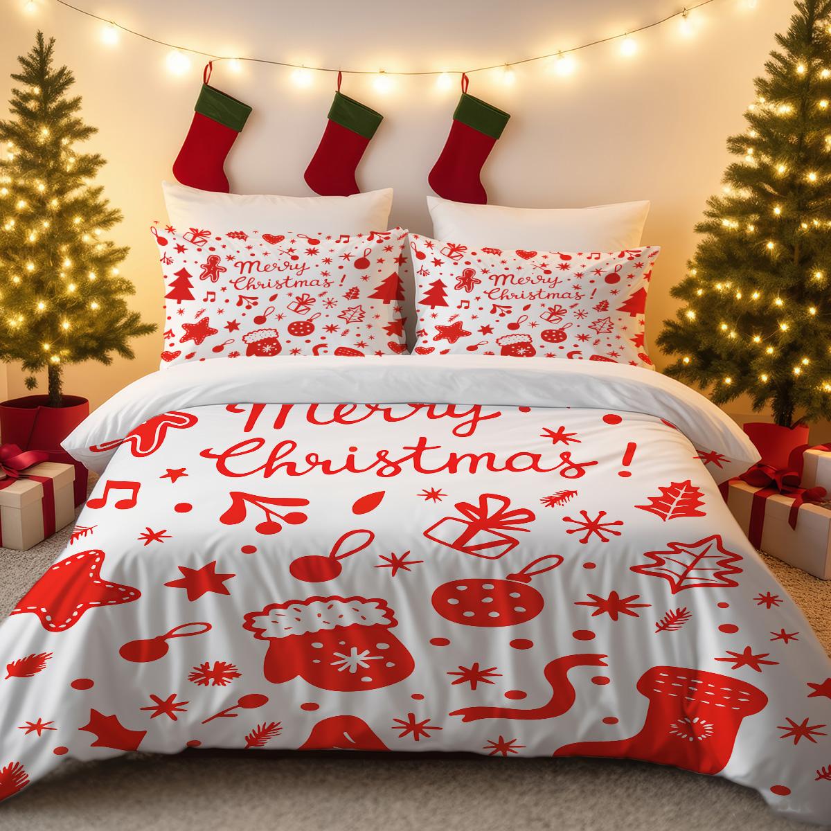 

3 Pieces of Merry Christmas Printed Bedding Set, Soft and Coreless, with Multiple Sizes To Choose From As A Christmas Gift 135x200cm-EU-Single