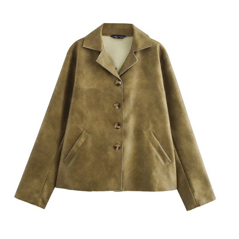 Fashion Style 2024 Autumn New Women's Clothing Easiest for Match Cow Leather Long Sleeves Lapel Leather Jacket Coat 2521240