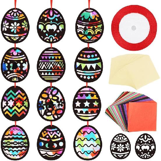 48 Pcs Easter Egg Paper Suncatcher Craft Kit for Kids Easter Egg Shaped Suncatcher Craft Window DIY Tissue Paper Suncatcher Decoration Ornament for Easter